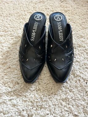 Sam & Libby Floren Western Block Heel Mules - Black - Women's Size 6M
